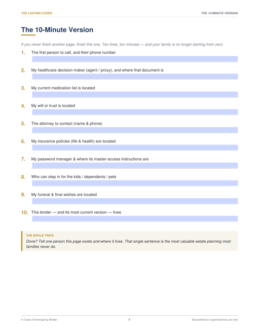 The 10-Minute Emergency Plan — free printable page