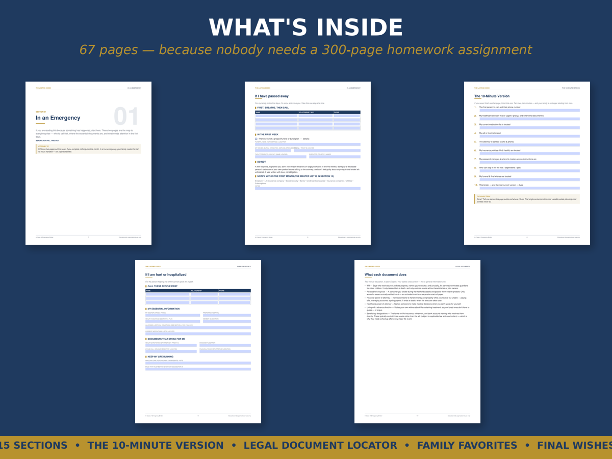 What's inside the binder — sample pages